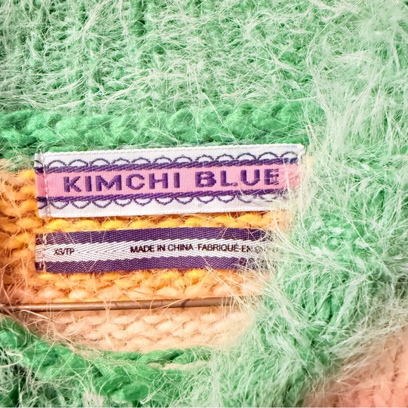 Kimchi Blue Fuzzy Sweater with Green and Yellow - Picture 2 of 3